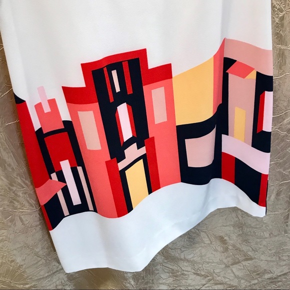 Vince Camuto Printed Shift Dress Embellished Neck - Picture 4 of 8